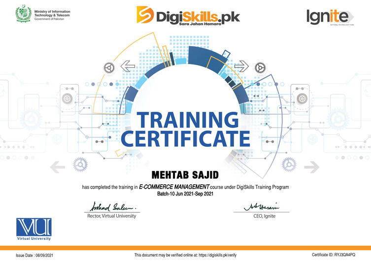 Digiskills.pk Ecommerce Certificate